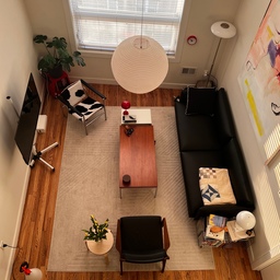 Today’s aerial shot #loft #livingroominterior #livingroom #livingroomtable #loungechair #LouisPoulsen #cassina #coffeetable #midcenturymodern