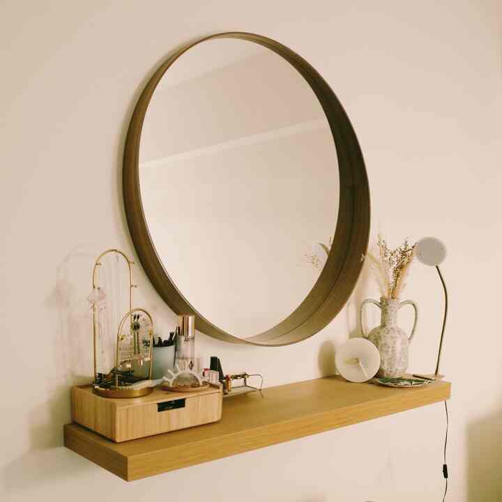 Small space, big functionality! 💄✨ I love using this floating shelf as my makeup station—it keeps everything organized without taking up much room in our bedroom. I will post more tips on how to maximize your space! 🏡💖 #SmallSpaceHacks #MakeupStation #HomeOrganization