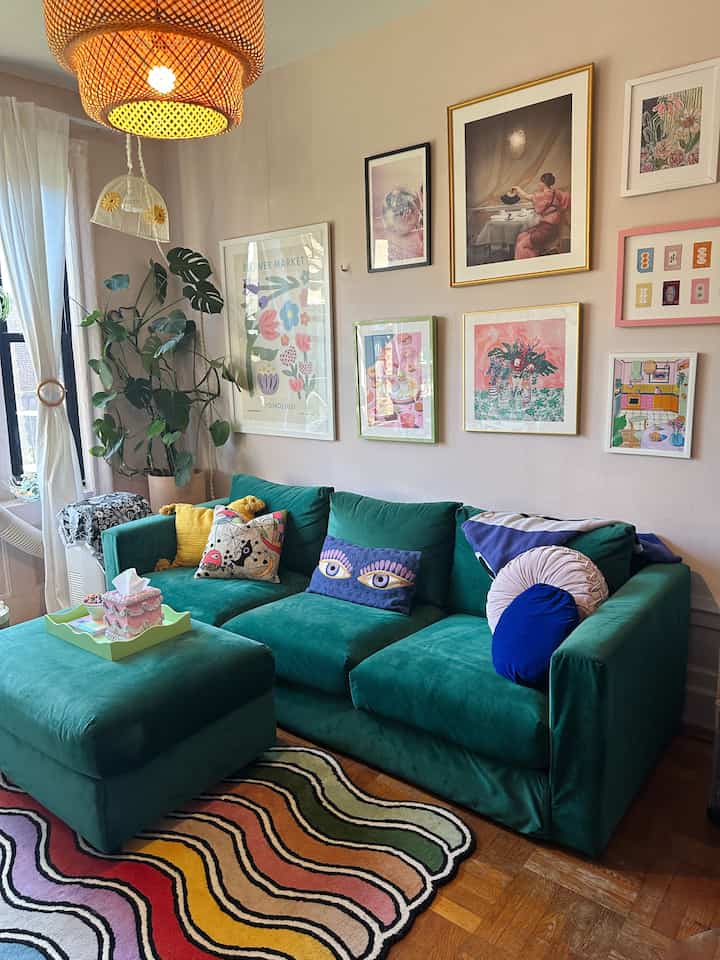 Introducing my maximalist cozy colorful living room! #colorful #maximalist #eclectic #cozy #green 