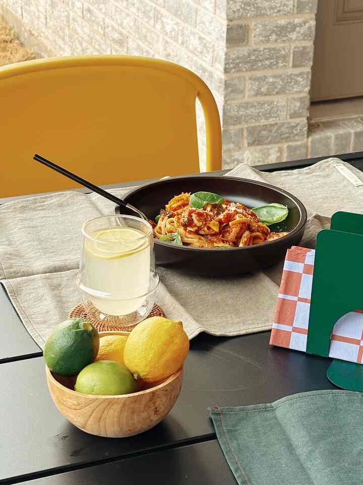 #Patio weather! 
Growing up, Mom used to make lemon tea out of lemons picked from the backyard when I was feeling under the weather. Now I make lemonade for my sick son with store-bought lemons 🍋🍋