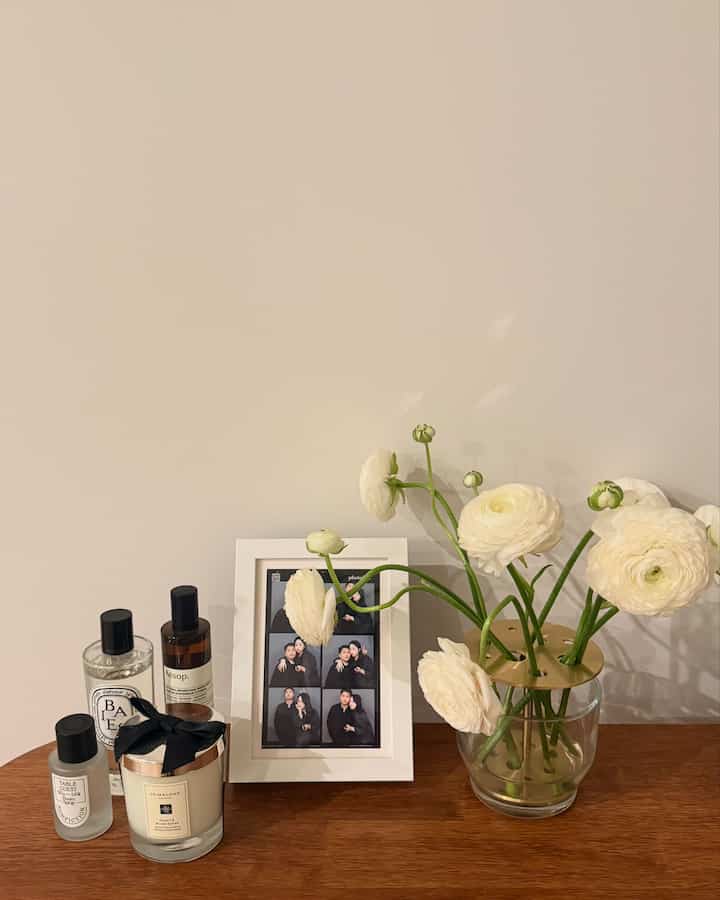 The fragrance corner of our home🕯️ #livingroominterior #WoodInterior #wood #woodenfurniture #frameinterior 