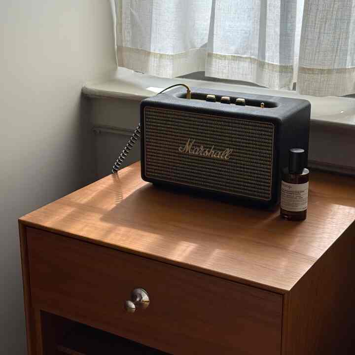 Sunday with music 🖤 

#midcentury #roomspray #marshallspeaker #speaker #bedroominterior 