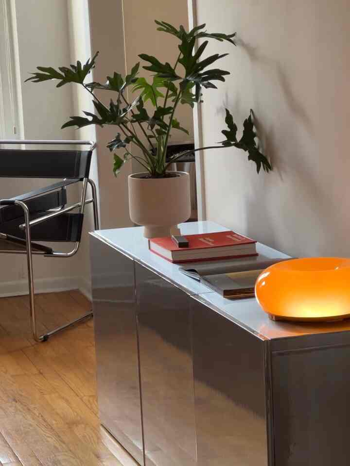 chrome is trending! Heres how i incorporate it in my space #storage #apartmentinterior #chrometrend