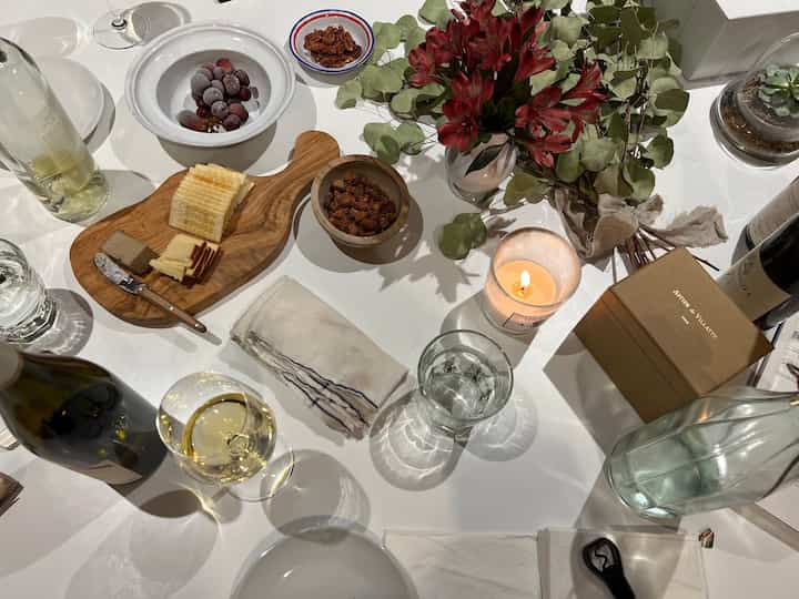 On the table #winetablesetting #winetable #homebar #homecafe #plates #glasses #onthetable #diningroom #diningtable #astierdevillatte #wineglass 