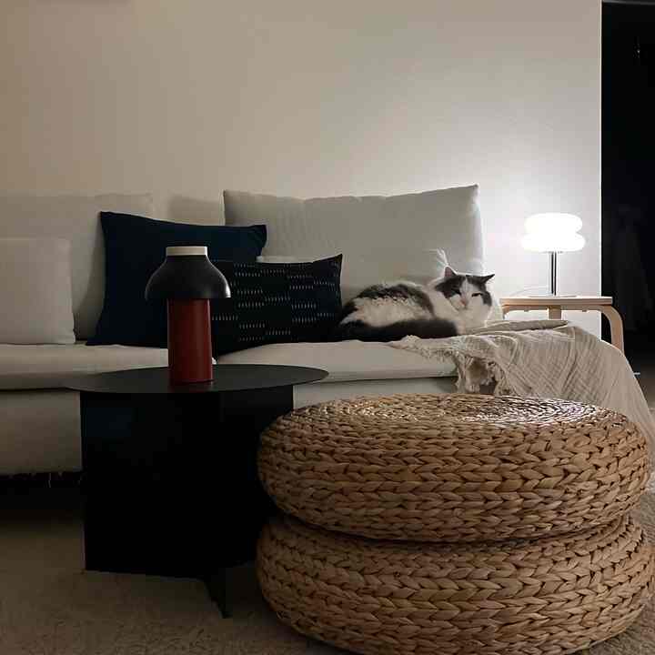 Ruang tamu yang nyaman bergaya IKEA. Sofa ini adalah tempat favorit kucing saya untuk bersantai dan tidur siang. 

#couchsofa #coffetable #livingroom