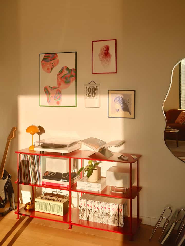 my record player setup where i house all my vinyls and decorations #vinyl #recordplayer #turntable