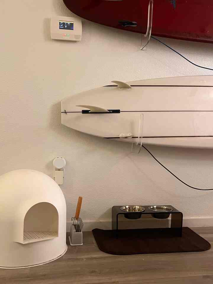 Pet owner essentials 🐾✨ This clear acrylic food feeder is so stylish, chic, and functional! The small rug helps with my dog’s water drips, and the igloo cat litter box? Adorable 😍 #PetParentLife #ChicAndFunctional #CozyHome