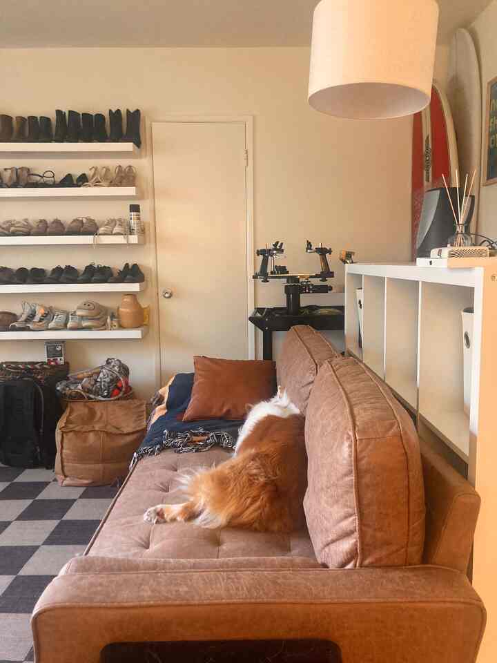 Floating wall shelves = the perfect shoe display! 👟✨ Feels like a mini boutique & keeps everything organized so I can see all my options. 🖤 #ShoeLover #FunctionalDecor #ClosetGoals