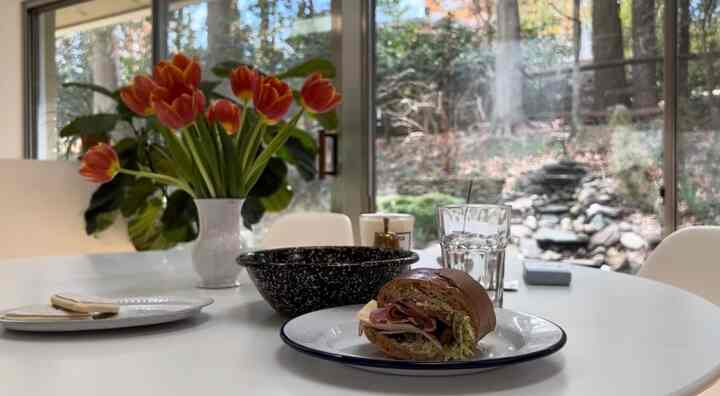 Lunch table and tulip #knoll #sasrinentable #diningtable #diningtabledecor