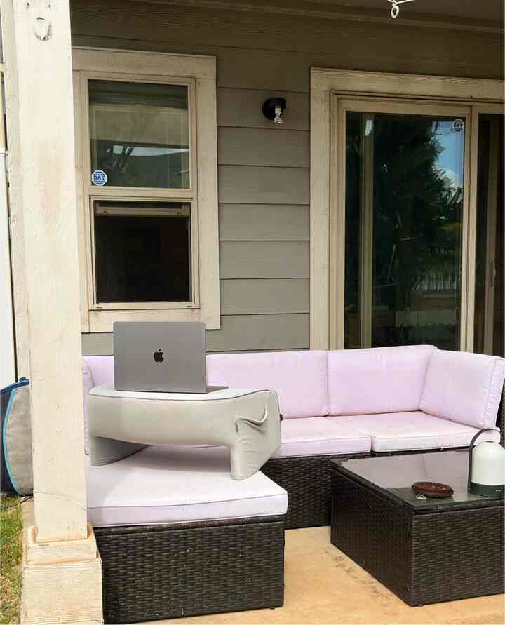 Outdoor time is the best time ✨ This outdoor sofa was such an affordable Amazon find, and this reading pillow? So comfy for working or lounging! ☀️📖 #OutdoorLiving #CozyVibes #WorkFromAnywhere