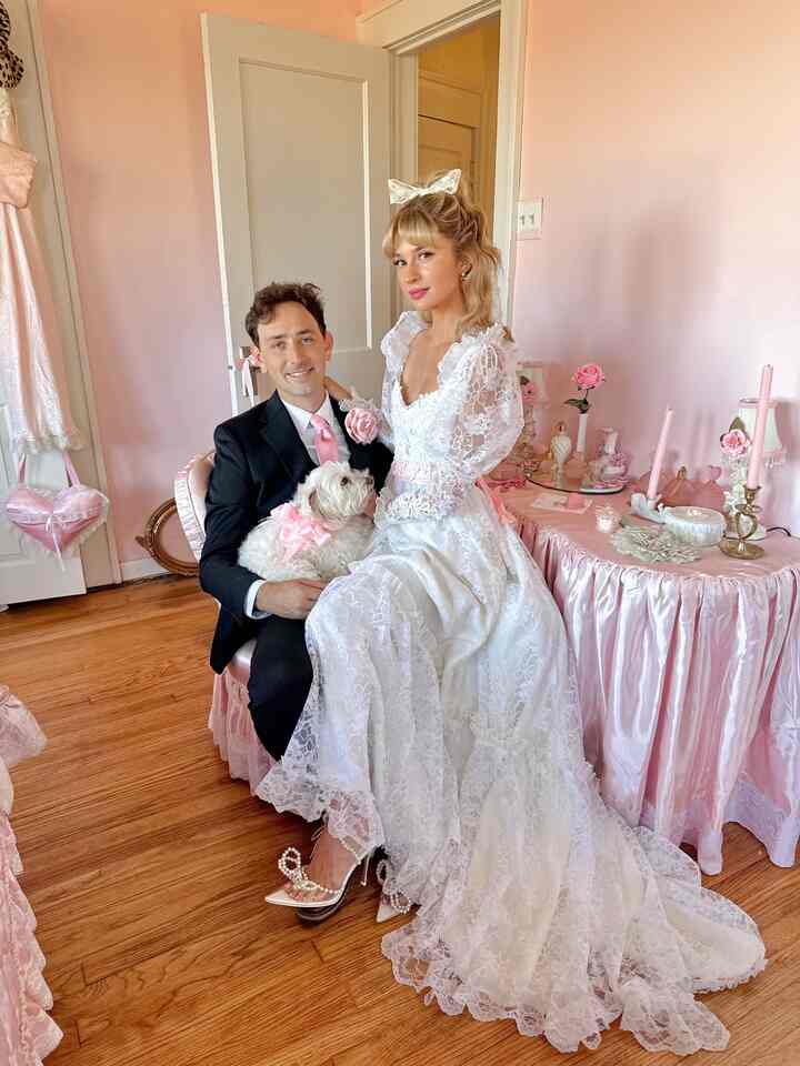 When your home doubles as your wedding venue 🦢🎀 #pink #vintage #shabbychic #wedding #princess 