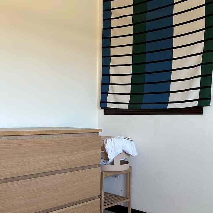 I covered the window with my favorite fabric pattern to ensure my privacy in the bedroom. 💙

#bedroominterior #windowcurtains 