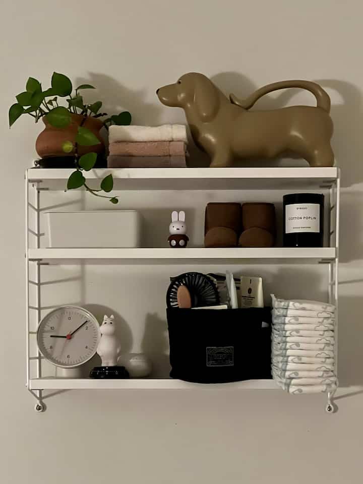 Nursery shelf decor🤎
#nursery #stringsystem #stringpocket #baby #shelf #shelfinterior