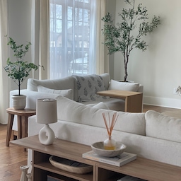 Loving the balance of soft textures and natural elements in our living space. 
#ModernFarmhouse #NeutralHome #CozyCorner #HomeInspo #LivingRoomGoals #InteriorStyling #WabiSabiVibes #LightAndAiry #MyHomeStyle #DecorLovers