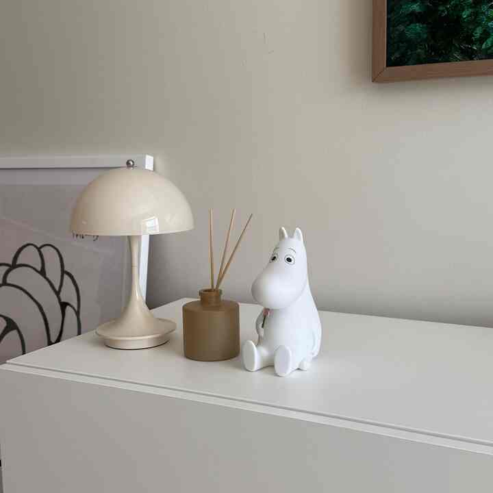 this cute little moomin is our house guest - 🤍 #moomin #livingroom #cozy #LouisPoulsen 