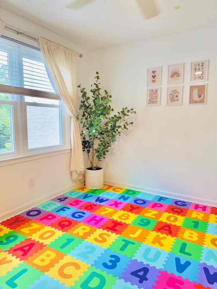 Playroom update: crawling has officially begun! We laid down these colorful ABC mats to cover the floor, and it’s now baby’s favorite hangout spot 🥹

#babyroomdecoration #babymat #babyroominterior #baby #babyroom #playroom #playmat #homedecor #cozy #cozyhome #nursery #nurseryinterior #nurserydecoration 