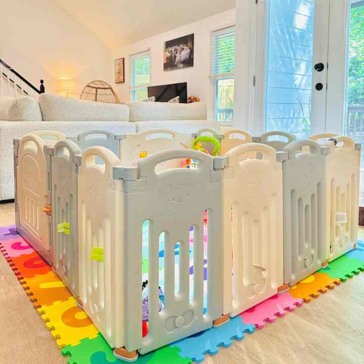 This playpen might be the best thing I’ve added to our home. A cozy corner just for baby—and a little peace of mind for me 🧘🏻‍♀️

#babymat #baby #babyroomdecoration #babyroominterior #livingroom #livingroominterior #cozy #cozyroom #cozylivingroom #cozyinterior #cozyhome 