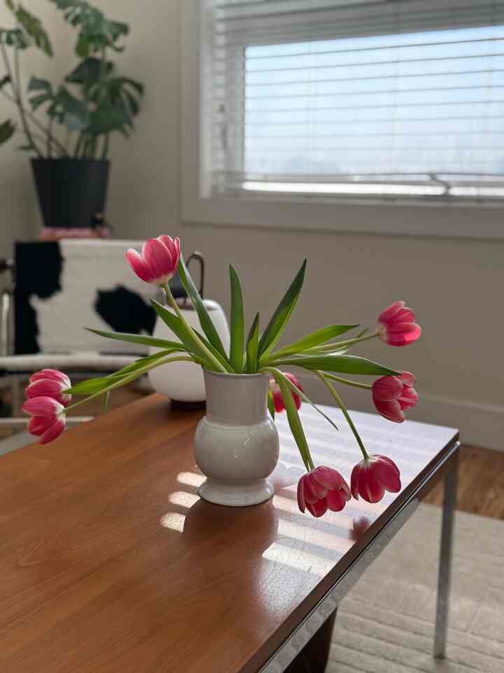 Tulips, matcha latte and french toast. Things that bring me joy these days 🤍

#flowerinterior #tulips #vase #flowerarrangement #matcha #icedmatcha #tumbler #glasses #tray #cutlery #colorsofspring