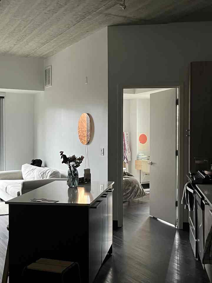 Elevating the entryway with statement lighting, a piece that catches your eye first thing no matter what time of day! 🌅 

Love that the mirror makes the space appear larger as well :) 

#entrance #entranceinterior #lighting #entrancehall #apartmentinterior #apartment #clean #minimal 