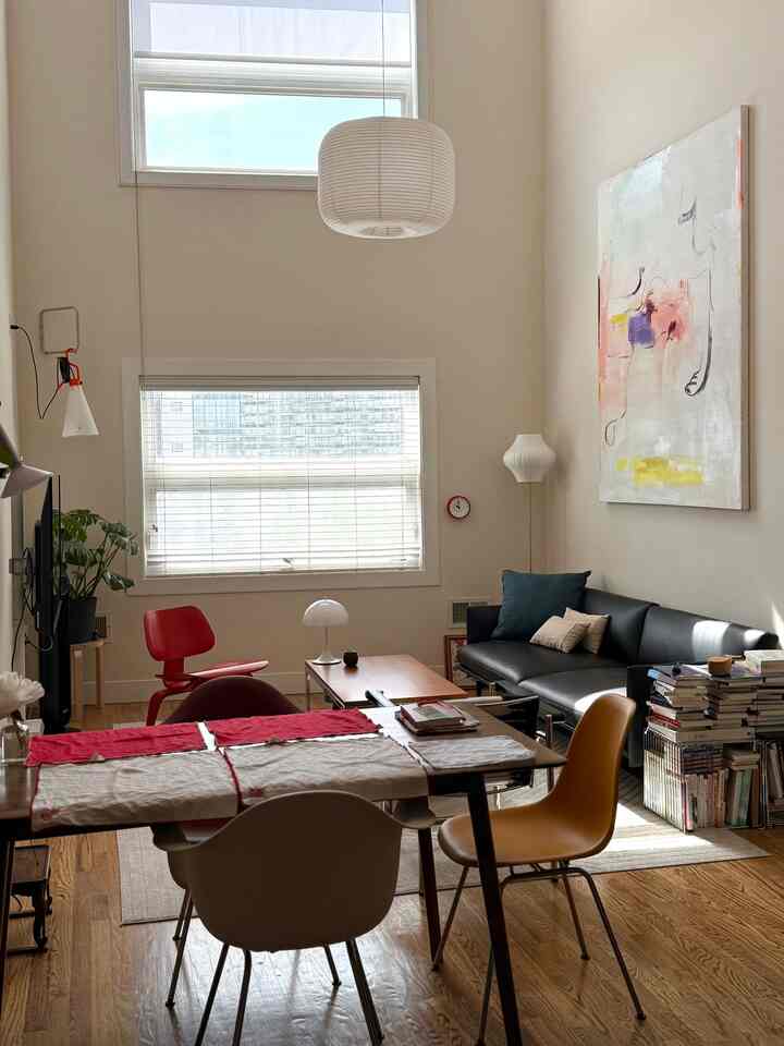 Home never asks who I am—just makes space for whoever I become.

#livingroom #livingroominterior #interiordecor #sofa #leathersofa #blacksofa #diningtable #diningchair #eameschair #lampshade #paperlampshade #loungechair #tablelamp #cozy #freshfeeling #warm #warmfeeling 