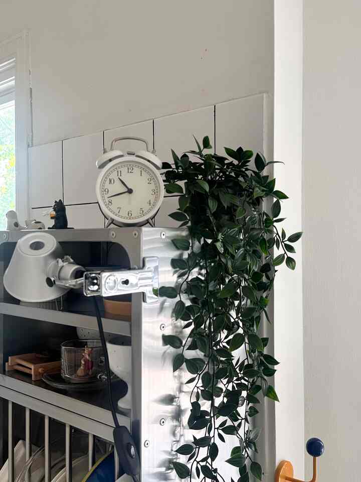 Share the cute items of my kitchenrack 💟

#kitcheninterior #kitchen #cuteitem #clock #kitchenlamp #lamp #lightingconstruction #plate #tableware 