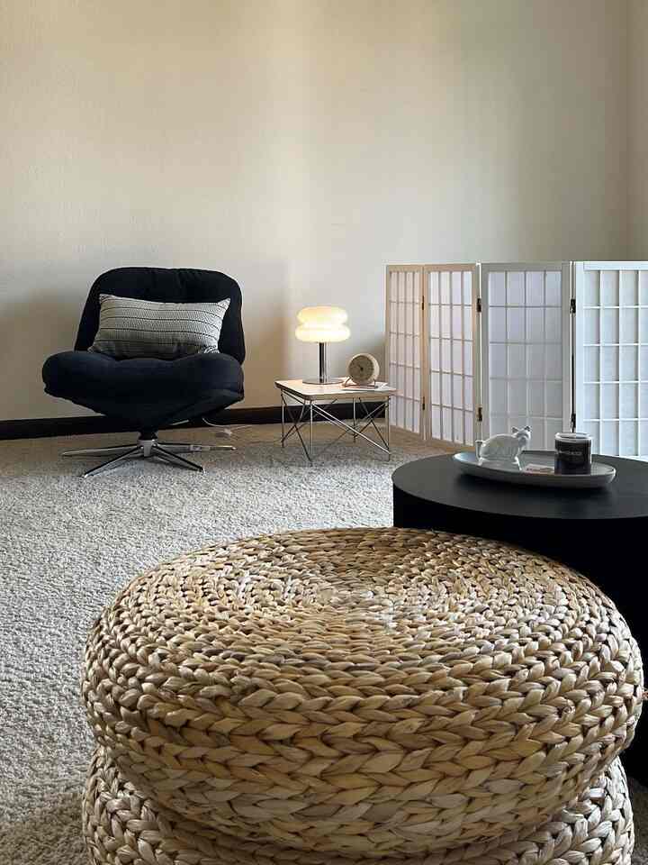 My house embodies a serene color palette of black, white, and earthy tones, perfectly blending chic elegance with comforting warmth.

#blackandwhite #blackinterior #livingroom #sofa #sidetable #apartmentinterior 