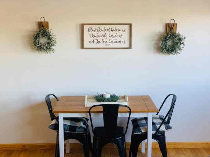 Gathering around the table in our cozy farmhouse dining space. Love the rustic touches and warm atmosphere.  #ModernFarmhouse  #CozyHome #HomeSweetHome