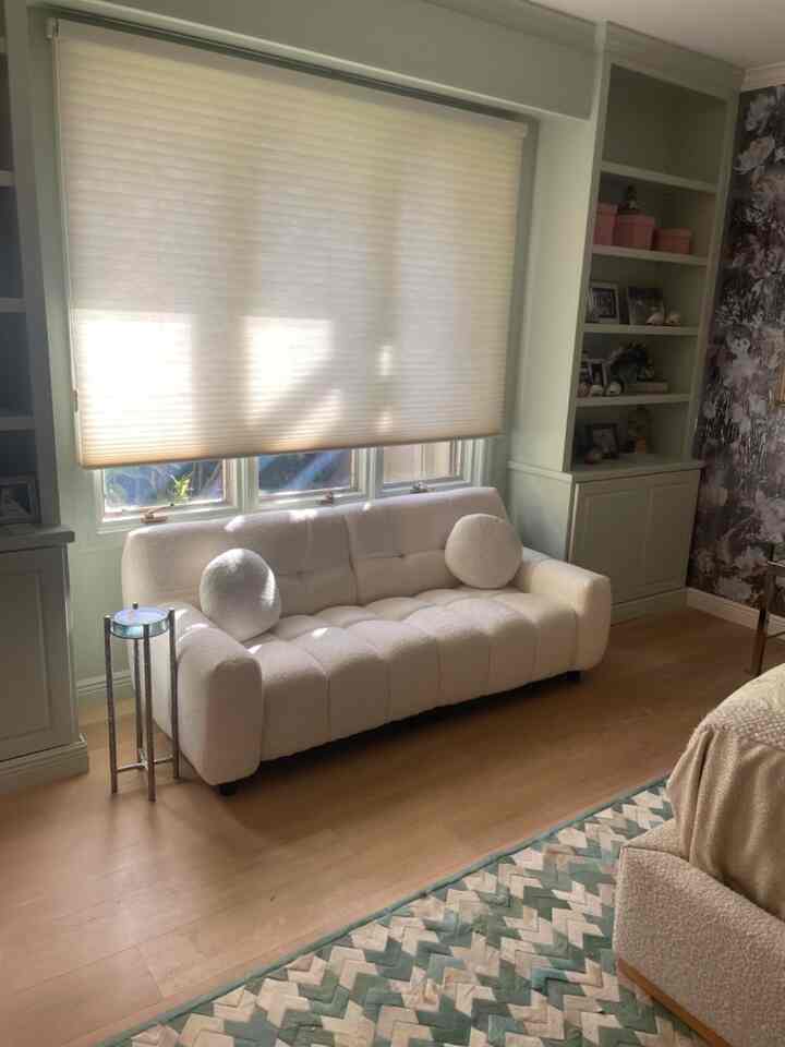 Finally got this corner feeling like a real living space With the perfect spot to relax on this white sofa. #interiors #homedecor #cozyvibes #sofa