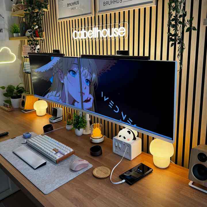 Adding the wood slat wall behind the desktop setup kicked off a creative whirlwind!
#homeoffice #wfh #cozy