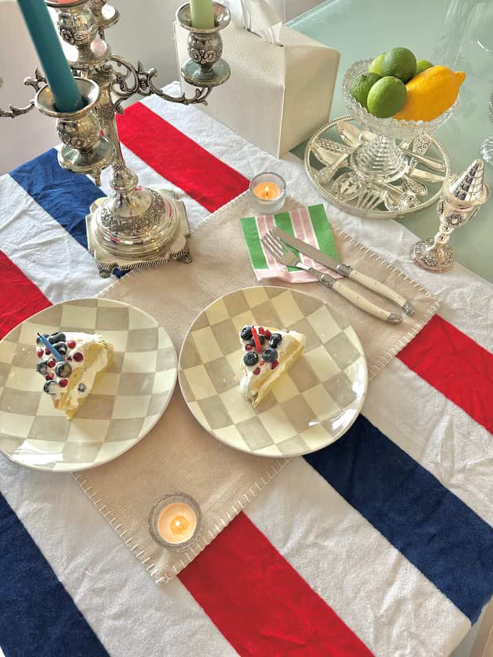 Preparing for July 4th by making red white and blue whipped cream cake on a red white and blue setup. 🤍❤️💙

I made the cake sheet using my rice cooker and I’d highly recommend! It’s so convenient. 😋

#July4Vibes #FourthDecor #IndependenceVibes #FestiveAtHome #homebaking 
