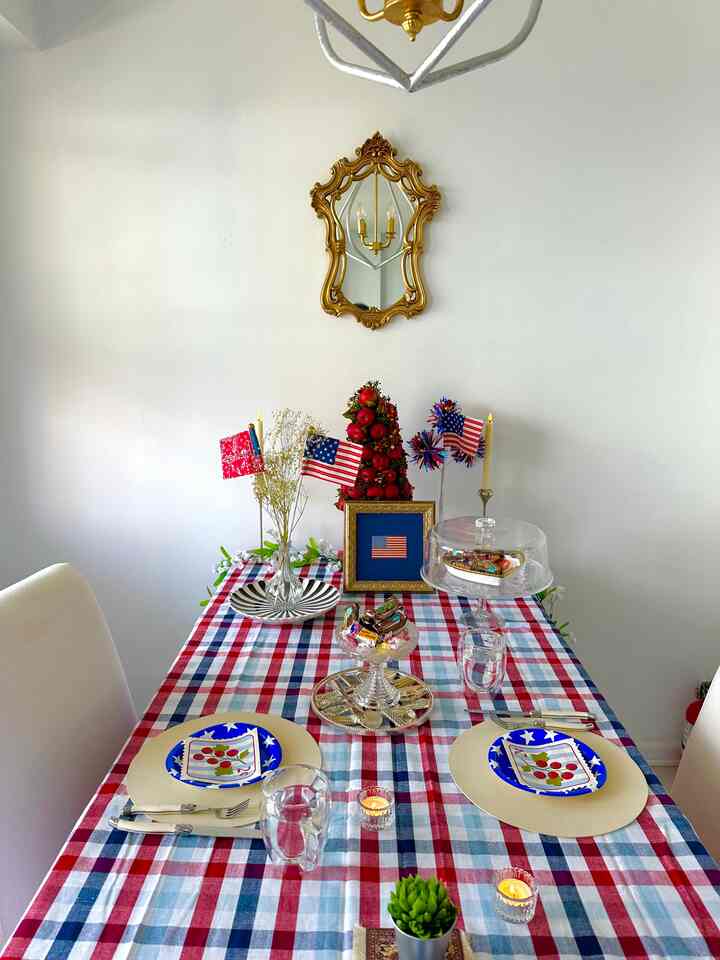 Festive Dining table setup before prepping for the Fourth of July dinner. ☺️❤️🤍💙

Makes me feel like I’m at a farmhouse resort. 

Do you enjoy setting up your dining table for the changing Seasons and holidays? 

#July4thDecor #July4Vibes #FourthDecor#FestiveAtHome