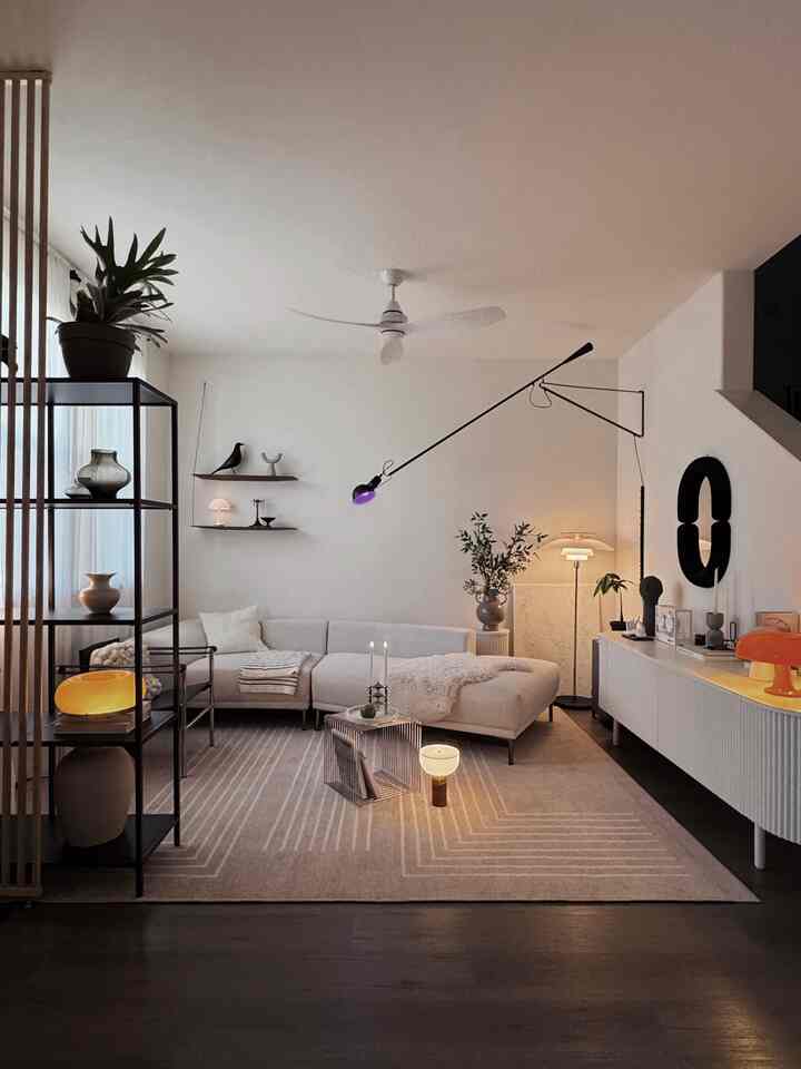 Di musim panas, semakin sedikit furnitur dan aksesori, semakin sejuk rasanya 🤍

#dekorasimusimpanas

#dekorasirumahmusimpanas #summervibes #summer #summerinterior #summerdecor #livingroom #livingroominterior #lamp #lighting #moodlighting #flos #louispolsen #rug #sideboard #minimal #midcentury #MidCenturyModern #japandi #livingroomdecor #montana #shelf #shelfdecoration #shelfinterior #plant