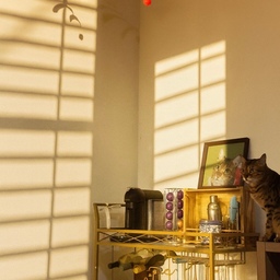 Sunlight, coffee, and a cat’s serenity ☀️🐾 
#MorningVibes #CatLife #GoldenHour #barcart #coffee #summerdecor #homecafe