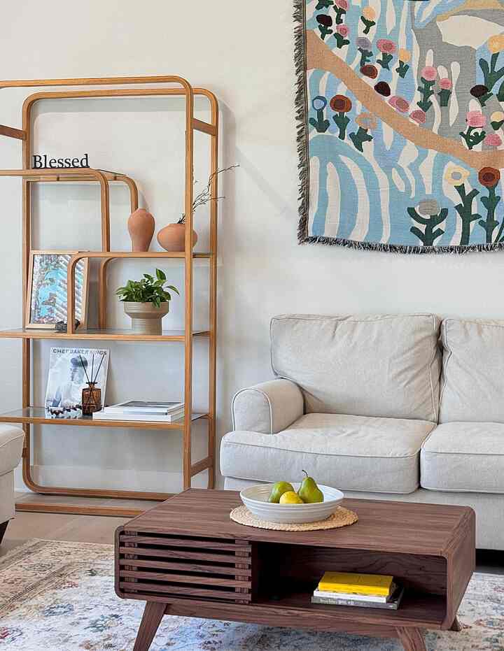 A cozy corner of my home, where warm wood and soft colors wrap me in peace 🕊️ 
#whitewoodinterior #cozylivingroom #blessedhouse