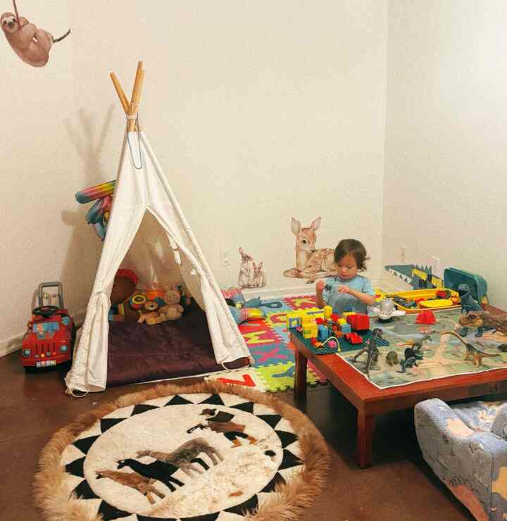 Our basement isn’t just a man cave—it’s all the men’s cave. From bar to playroom, every age of boy finds their fun here. 😉

#cozyhome #basement #Kidsroominterior #Kidsroom #playroom #playroominterior #kid 