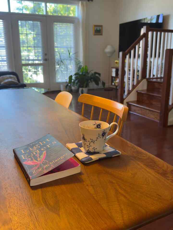 Morning light, good book, warm cup✨☕📖 (Also thank you Ohouse for this cute coaster💙)

#homedecor #cozy #coffeecup #coaster #woodinterior 