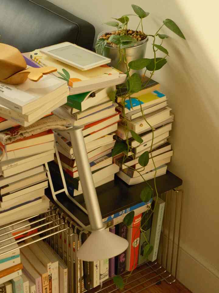 Still haven’t found a good storage solution for my books. Tried to make the area less messy by putting a crawling plant on top. What do you think?

#bookstorage #portablelamp #readingspace #plantinterior #metalshelf