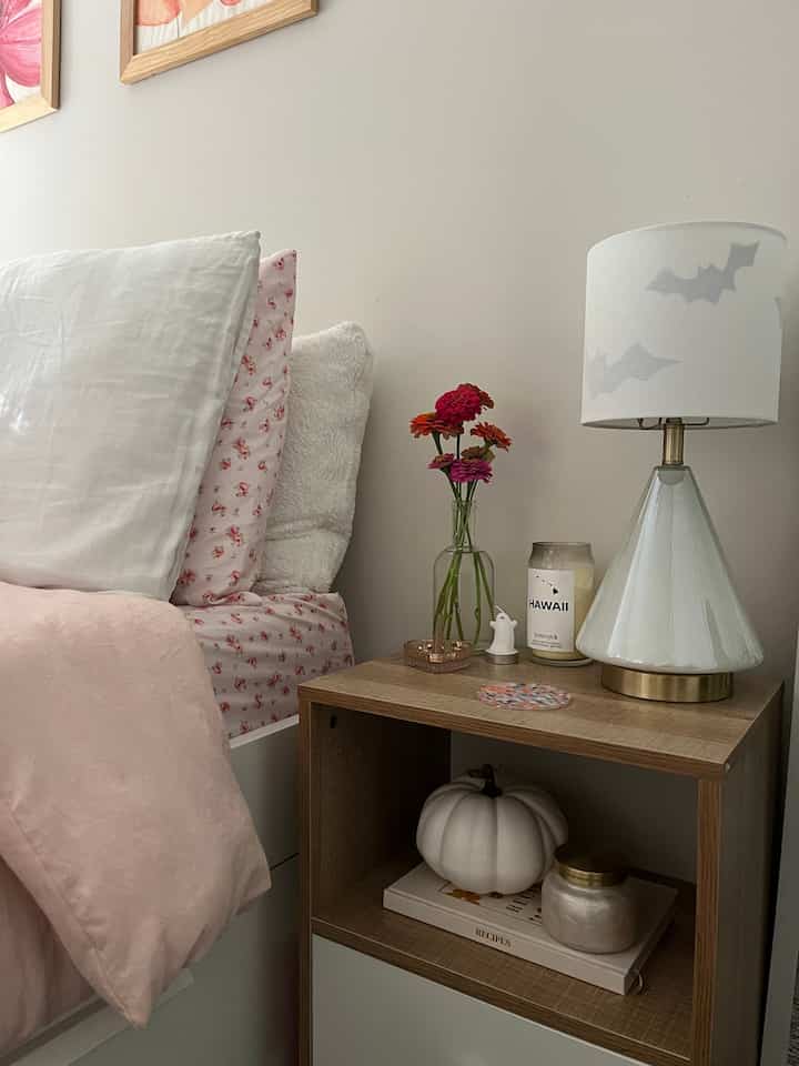 i always love to use candles as decor! it is practical and affordable with it’s two in one purpose 


#bedroom #nightstand #bedsidetable #lamp #tablelamp #bedsheets #linensheets #MySpaceMyStyle
#HomeWithPersonality #howyouhome #houseinspo #roominspo