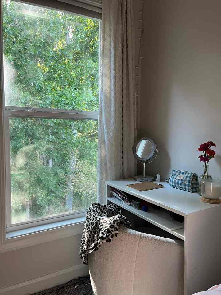 my favorite place to start the mornings #fall #vanity #desk #vanitydecor #decor #bedroom #whitedesk