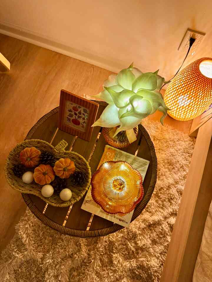 The side table setup hits different at night 😌

It’s cozy, it’s calm, and it’s full-on fall vibes. My friend mentioned how peaceful it feels in here — and I finally get it now that I’m actually sitting and enjoying it tonight 🧡

#budgetfriendly #falldecor #fallvibes #autumndecor #simplefall #fallinspirstion #cozy #cozyvibes #cozyhome #homedecor #interior #bedroom #WoodInterior #woodeninterior #beige #beigeinterior #beigetone 
