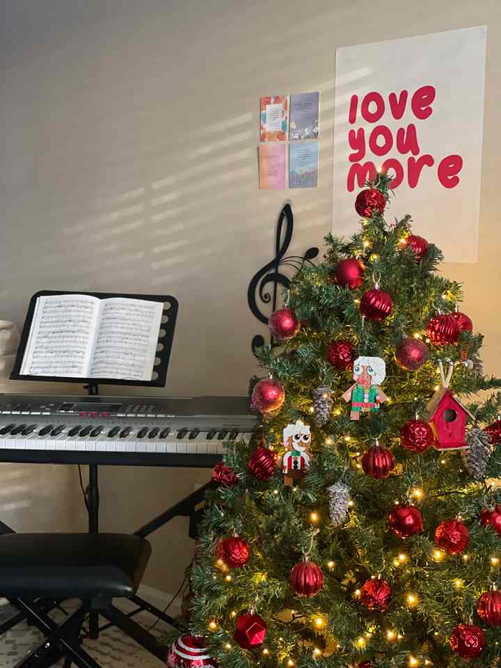Warm sunlight seeps onto the wall, creating a cozy atmosphere. The Christmas tree adds liveliness with its red ornaments and warm lights 🧡🎄

#HolidayDeco #CozyHome #ChristmasTree #HomeAesthetic #MorningLight #SoftShadows #CozyCorner #WarmVibes