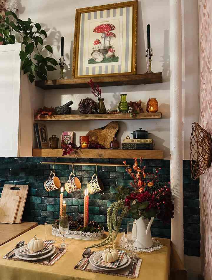 Earthy tones and soft ambient light make this the coziest little spot for an intimate friendsgiving meal for 2 🍂🍁🕯️👯‍♀️

#Ohousegather #Ohouseglow #Ohousegrateful #thanksgivingtable #falldecor #autumndecor #thanksgivingdecor #earthtones #cozy 
