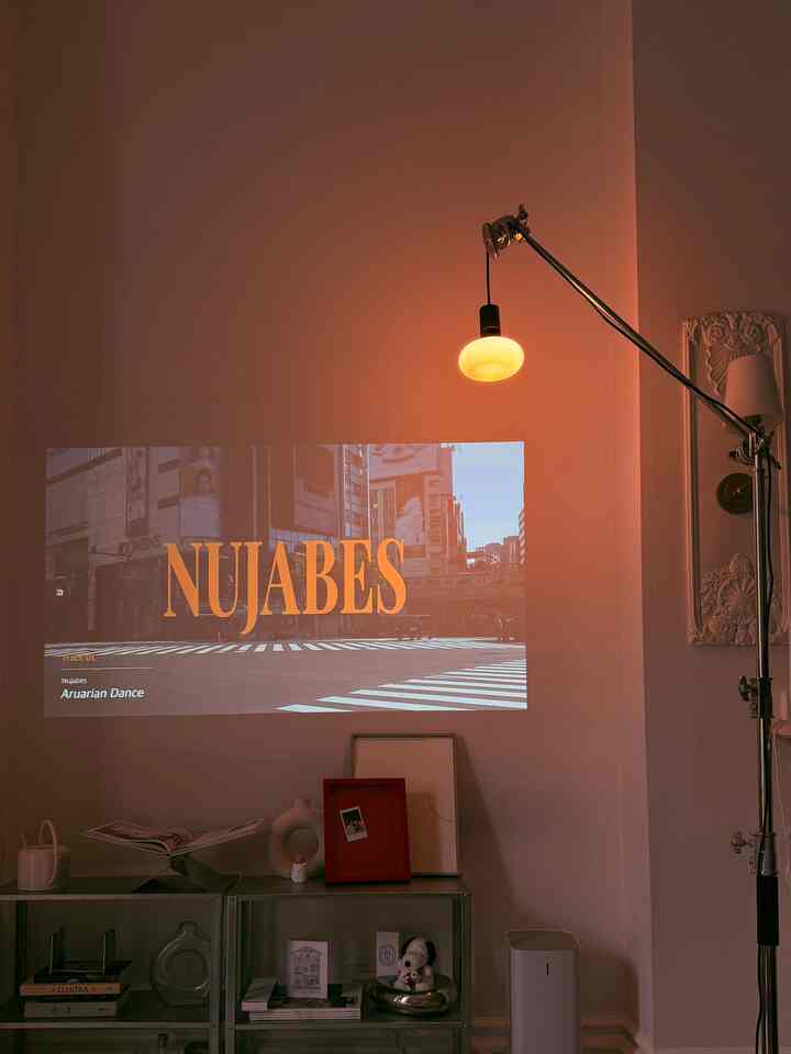 Perfect cozy snow day with a good playlist #lighting #cozycorner #OhouseGlow #glow #projector #ambient #snowday 