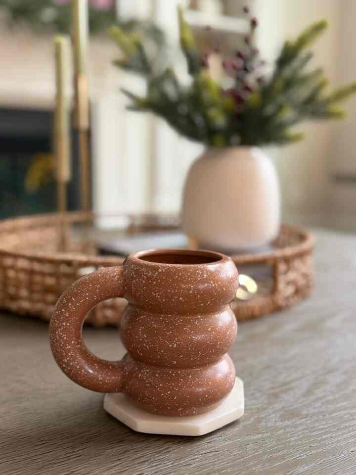 This mug design is so fun! I love the handle especially. So fun to drink a coffee from this mug #ohouse #welcomechallenge #mug #fun #holiday #hotchocolate