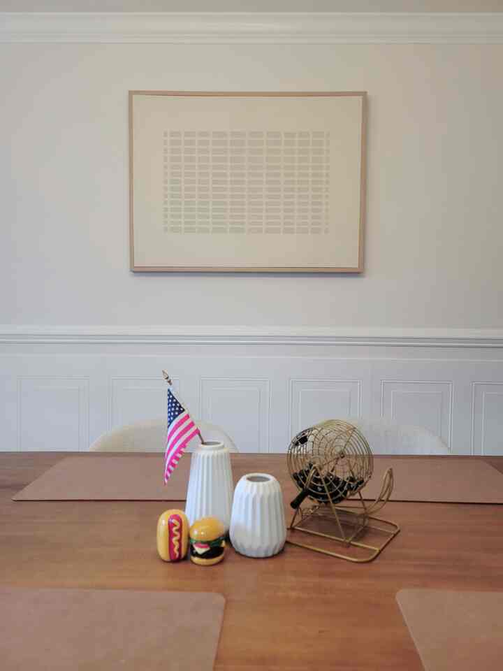 Dining room July 4th decor ✨️ 
Simple, sweet, and a touch patriotic 🇺🇸
Added a mini American flag to a white vase on the dining table — just the right detail to bring that festive July 4th spirit into the space 💙❤️🤍✨

 #July4thDecor #July4Vibes #FourthDecor #IndependenceVibes #FestiveAtHome #July4thReady 
