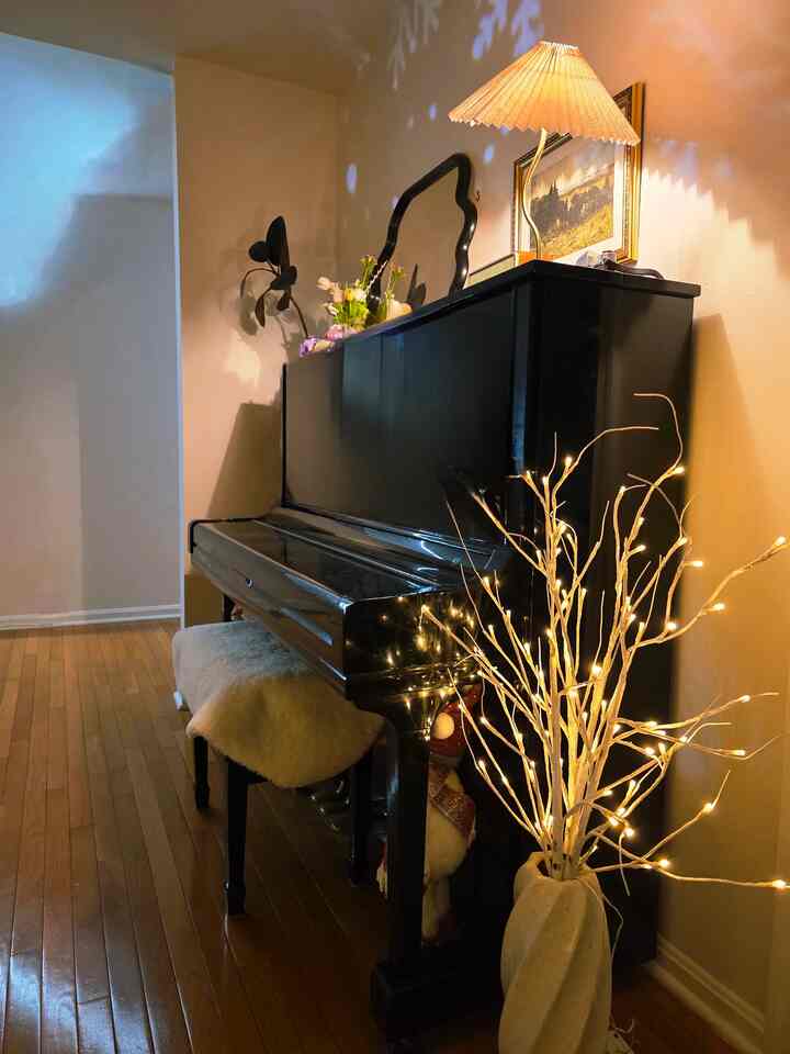 This season, let holiday decorating start low 🤍
A white fur rug draped over the piano chair, adding a soft, cozy layer. Warm light from the white birch pre-lit tree glows nearby, reflecting gently against the black piano and setting a calm, inviting mood.

#OhouseRug #OhouseCozy #OhouseGlow #OhouseStyling