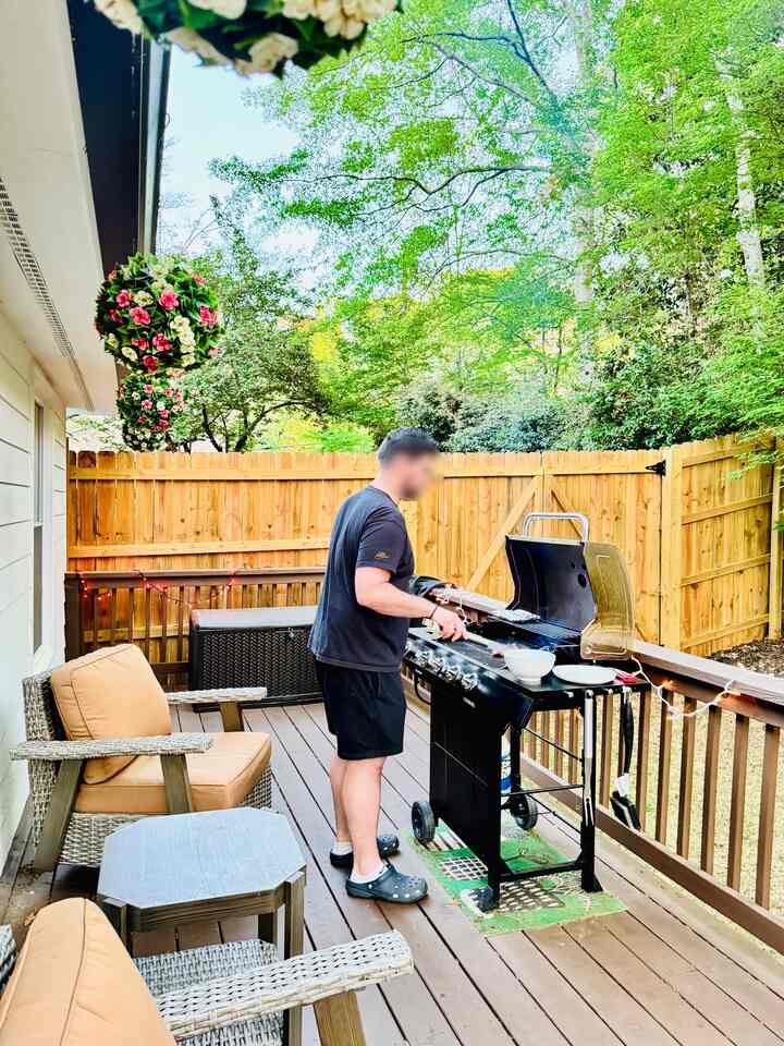 Spring evenings hit different—grill sizzling, golden hour glowing, and the sky putting on a show. Nothing beats good food, fresh air, and soaking in that sunset magic 🌅💫🍃

#deck #patio #rockingchair #spring #sunlight #sunsetlighting #sunset #grill #grilling #springinterior #spring #light #lightinginterior #lighting #lightingeffect 