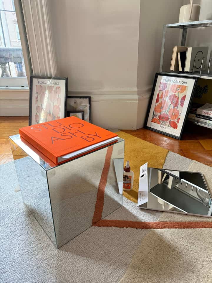 DIY Ikea mirror side table using #blodlonn mirrors and #lack side table! 
Finished and styled shot to be posted soon! 
#ikea #ikeahack #diy #sidetable #mirrorinterior #interiorprops 
