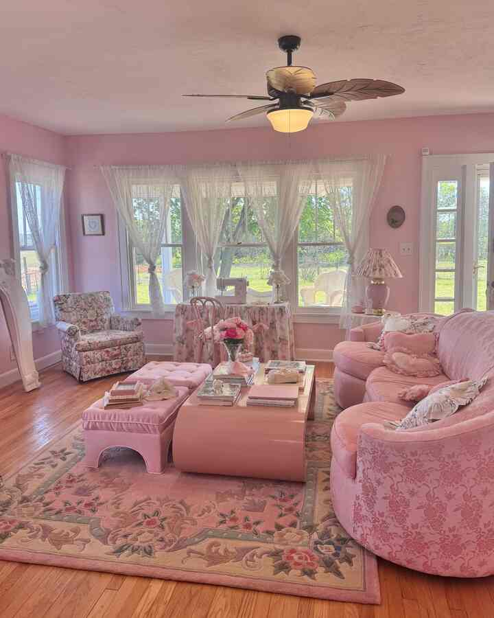 The most serene room in our house
- the living room. I love to go crazy with floral prints 🌸￼ #pink #pinkinterior #livingroominterior #shabbychic #floralpattern 