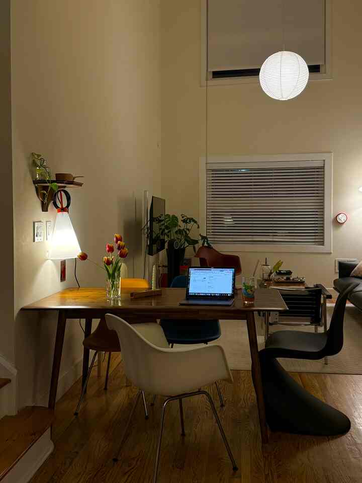 I hang  a portable lamp on my shelf whenevr I want to do work at the dining table. I didn’t want to add a task lamp since I didn’t want to give an office/study vibe. This lamp is perfect for adding extra brightness I need but still giving off a chill, relaxed ambiance.

#lamp #portablelamp #lighting #cozy #diningtable #diningarea #shelf #shelfinterior #warm #warmth 